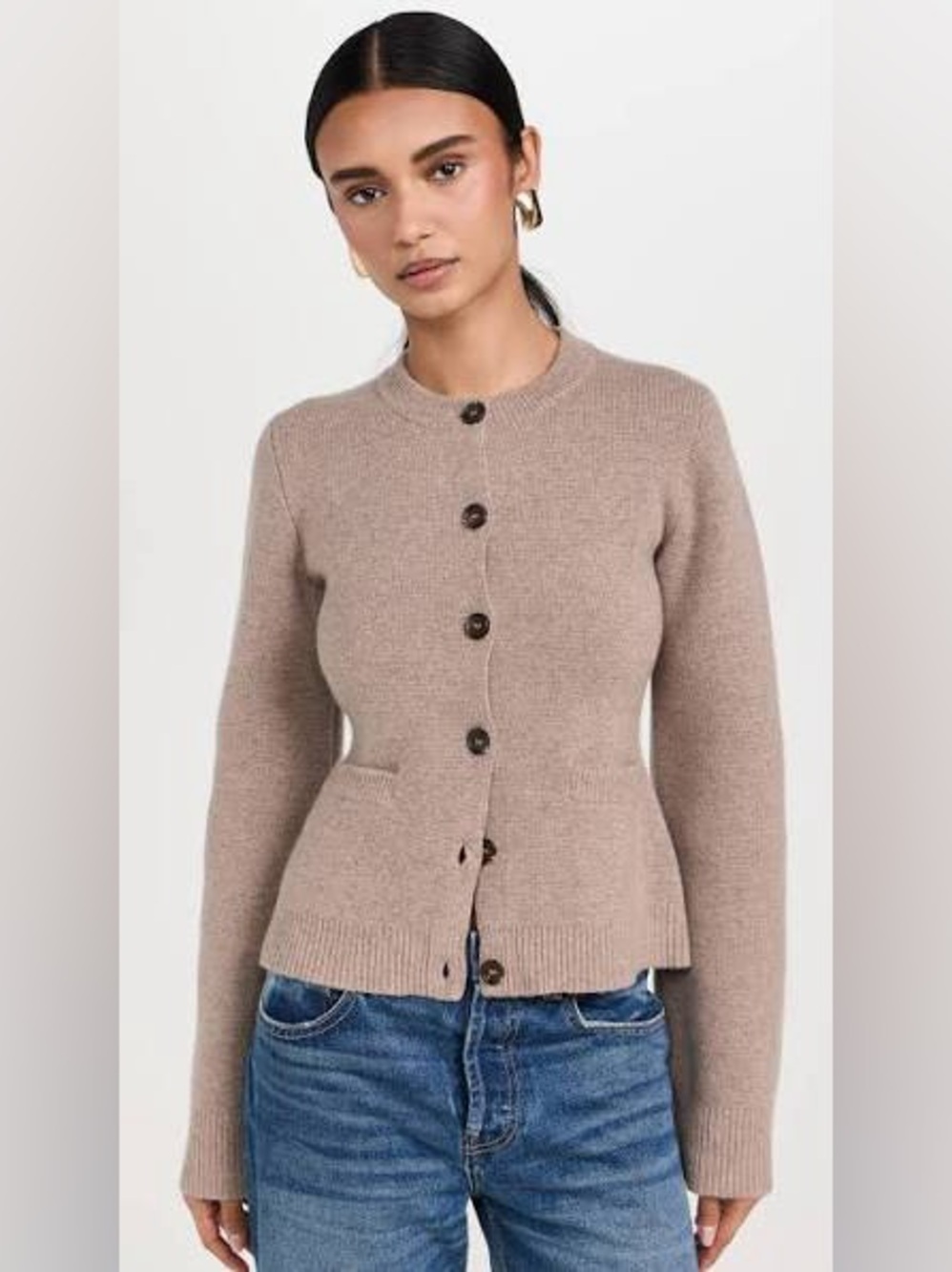 Jenni Kayne Cooper Cardigan Taupe Wool Cashmere Button Front Patch Pockets XL - Picture 3 of 10